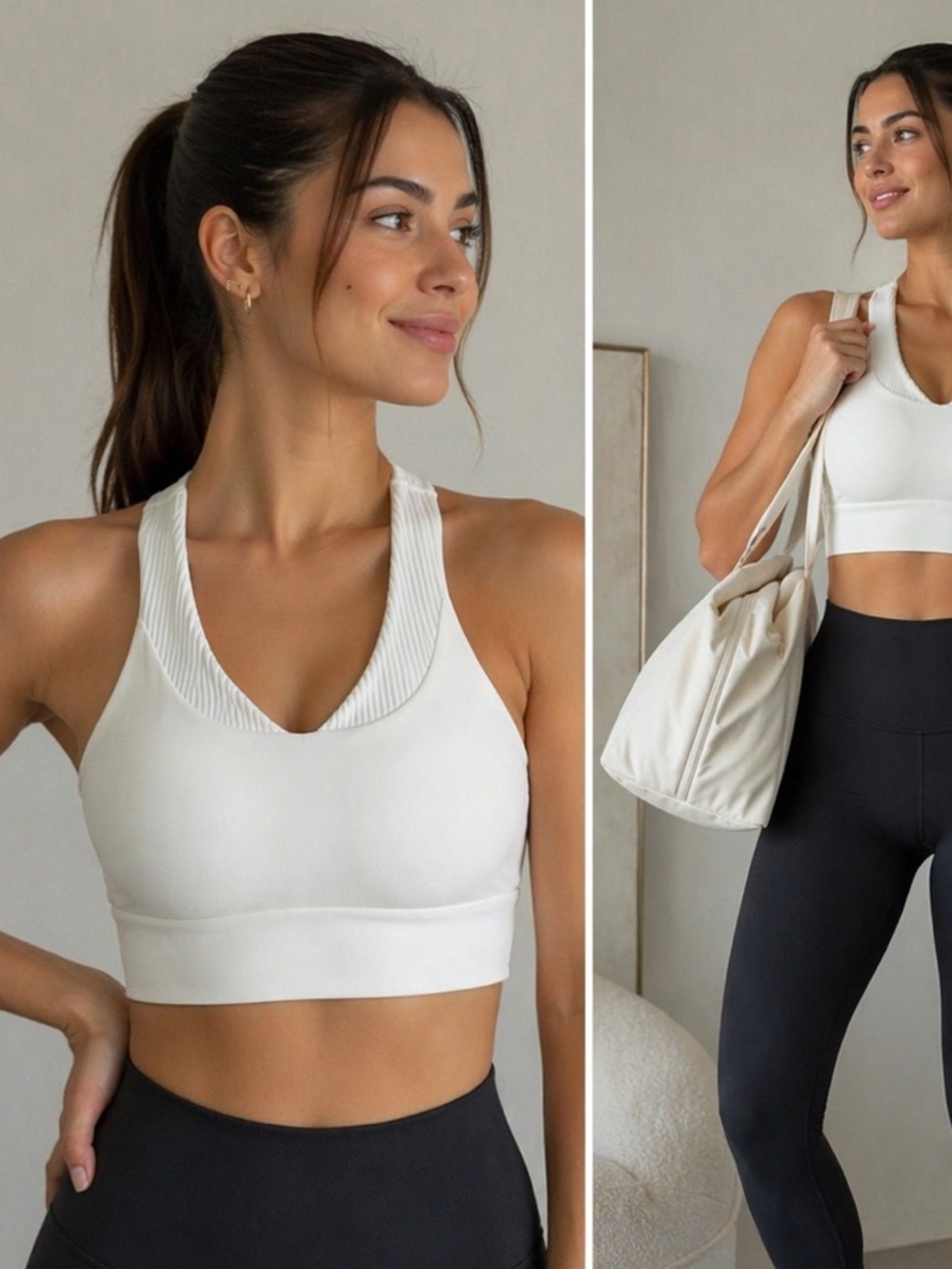 lululemon athletica White V-Neck Rib-Trim Sports Bra